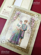 KLB-1193 Creme Purple Bride Groom Semi Box Wedding Card (2 Page)