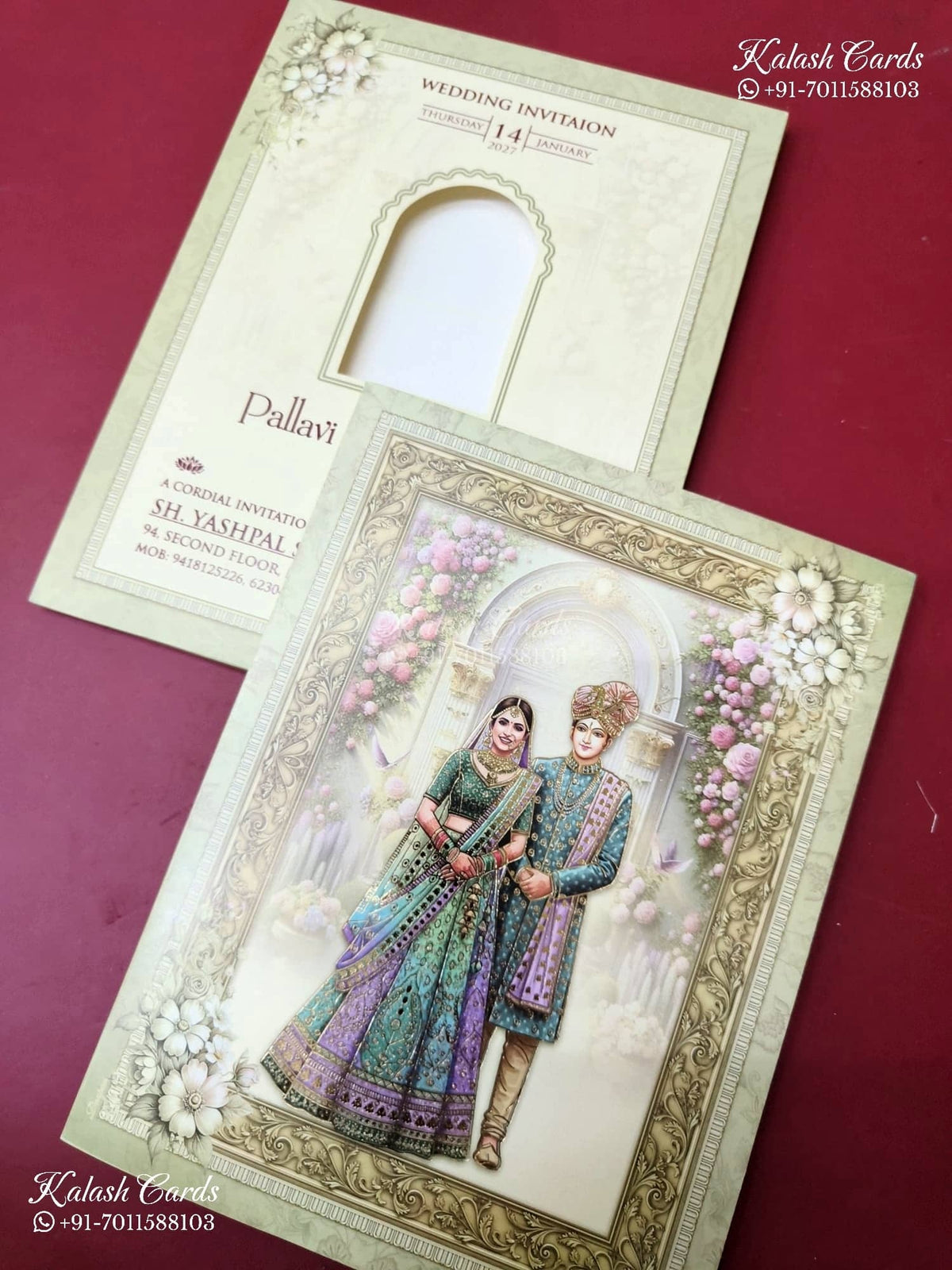 KLB-1193 Creme Purple Bride Groom Semi Box Wedding Card (2 Page)