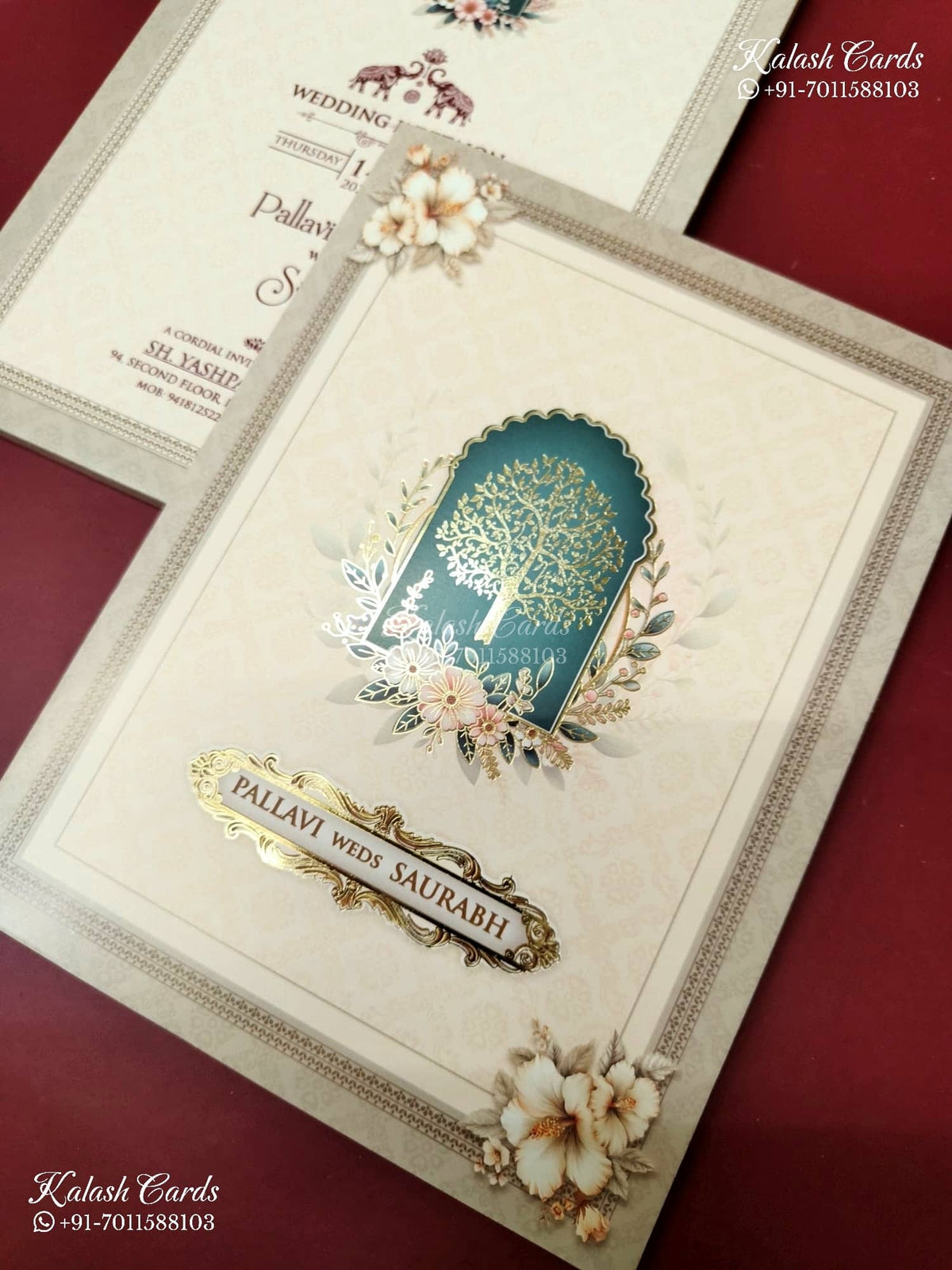 KLB-1194 Creme Tree of Life Semi Box Wedding Card (2 Page)