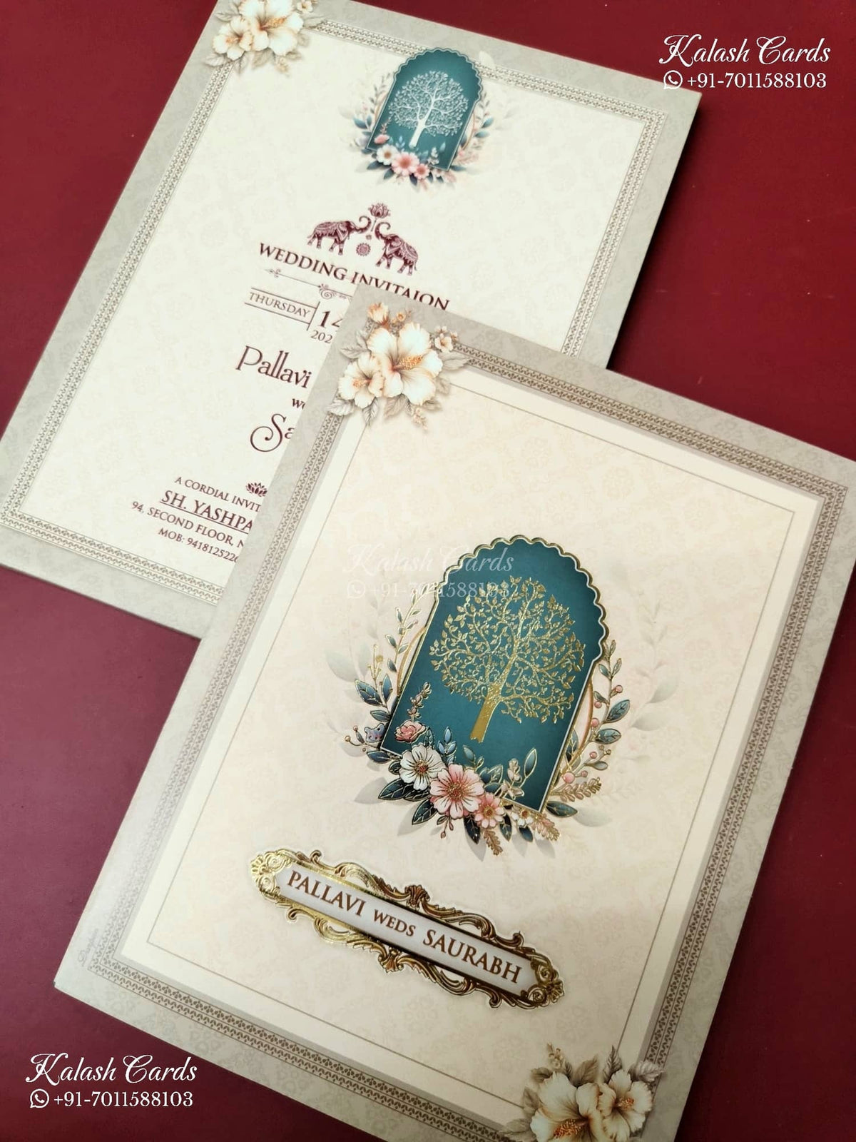 KLB-1194 Creme Tree of Life Semi Box Wedding Card (2 Page)