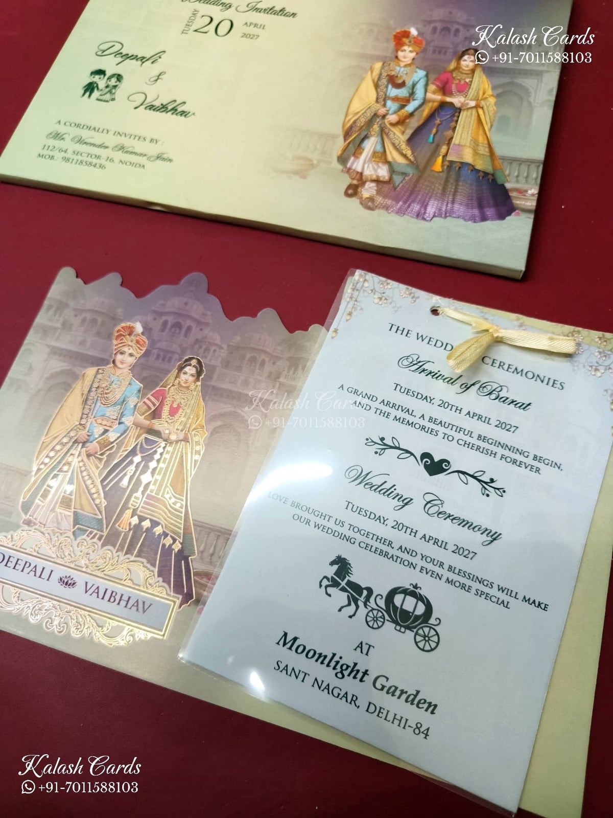 KLB-1195 Creme Purple Bride Groom Semi Box Wedding Card (2 Page & Transparent PVC)