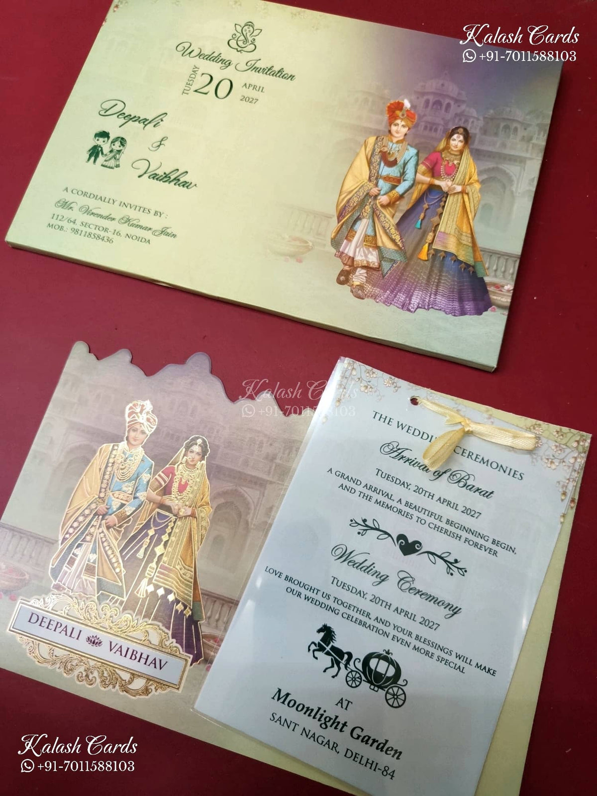 KLB-1195 Creme Purple Bride Groom Semi Box Wedding Card (2 Page & Transparent PVC)
