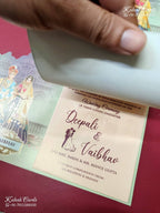 KLB-1195 Creme Purple Bride Groom Semi Box Wedding Card (2 Page & Transparent PVC)