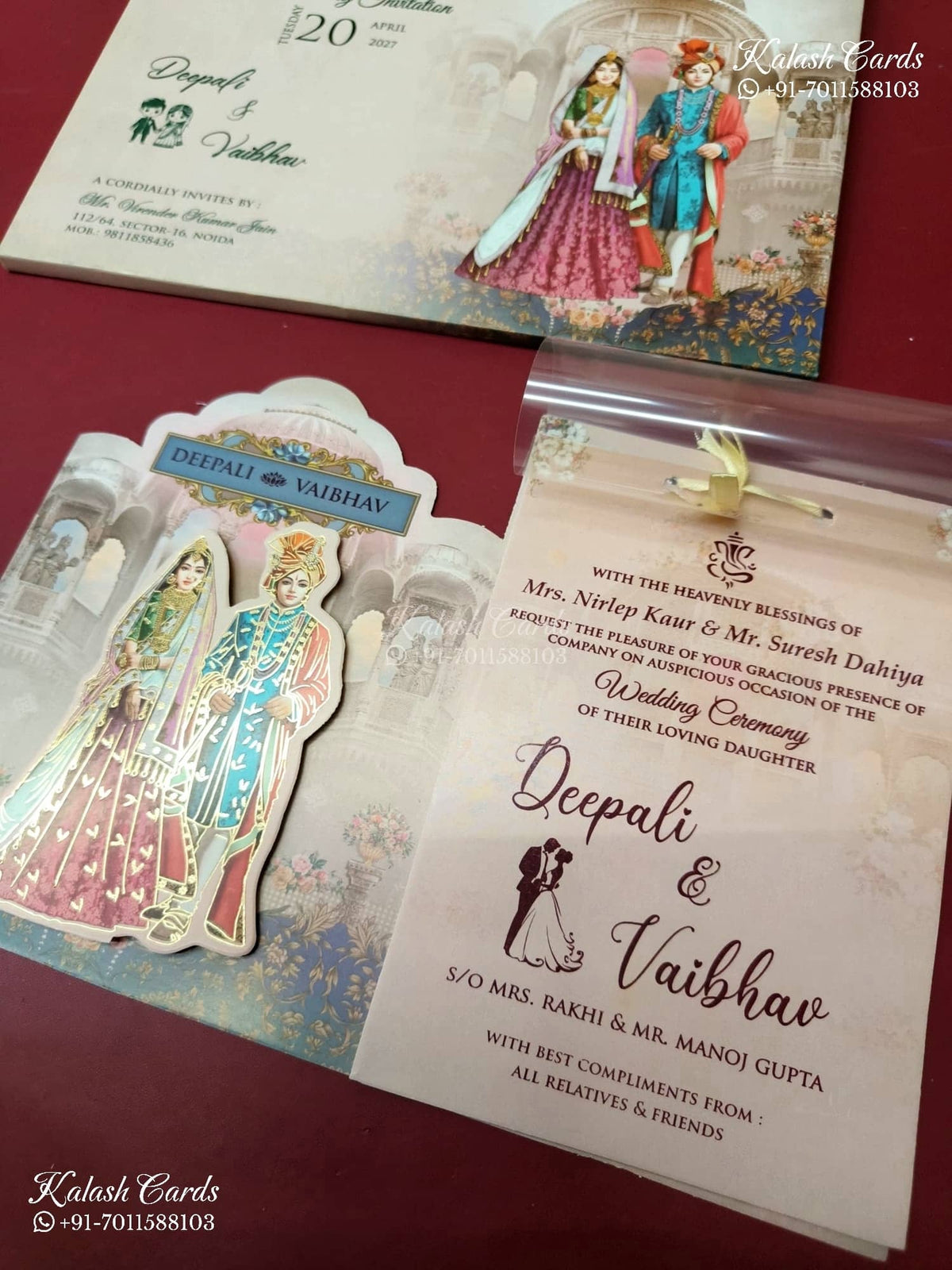KLB-1197 Peach Bride Groom Semi Box Wedding Card (2 Page & Transparent PVC)