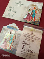 KLB-1197 Peach Bride Groom Semi Box Wedding Card (2 Page & Transparent PVC)