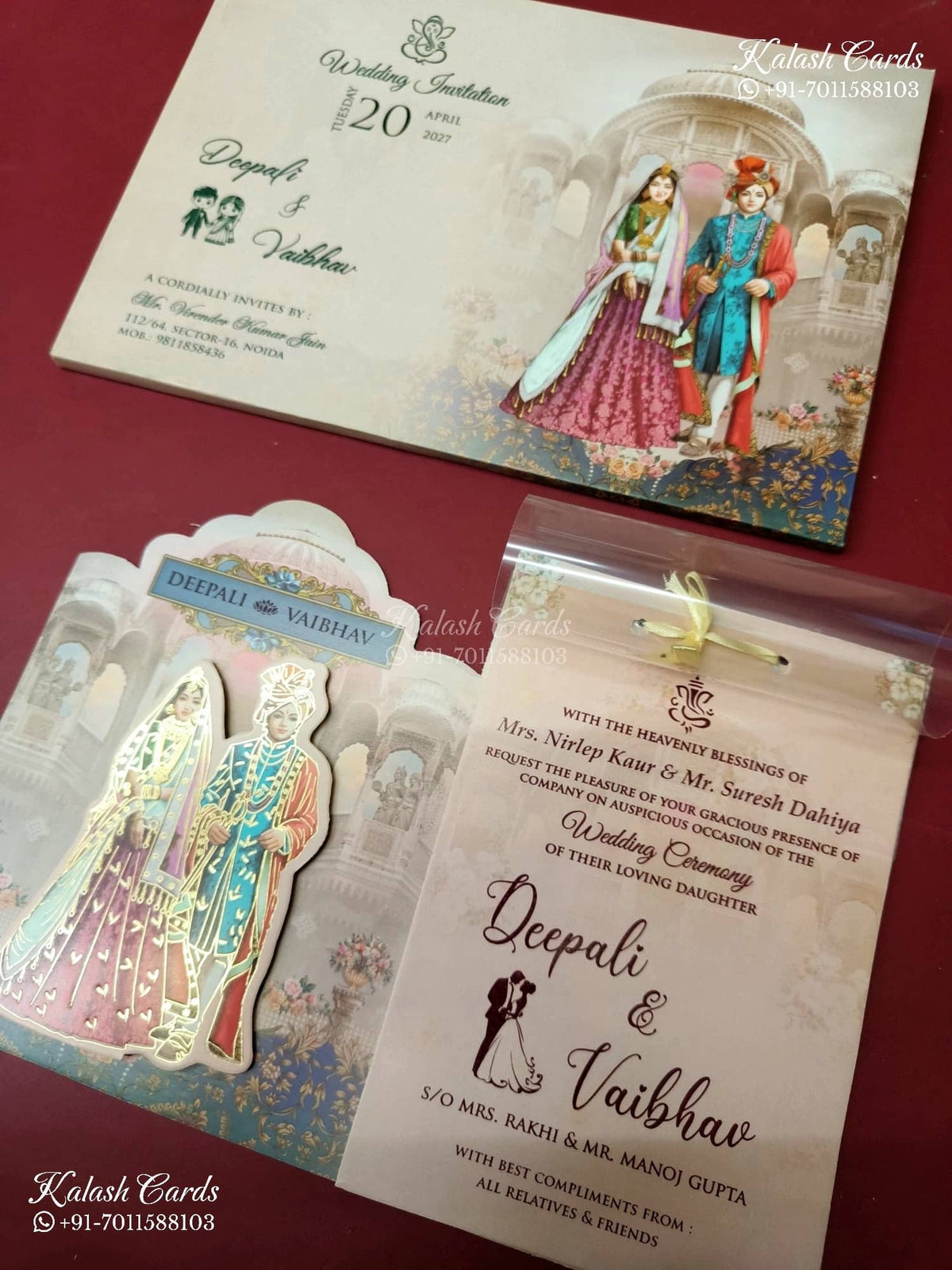 KLB-1197 Peach Bride Groom Semi Box Wedding Card (2 Page & Transparent PVC)