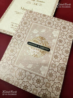 KLB-1198 Creme Brown Floral Semi Box Wedding Card (2 Page & Couple Name Wooden Plate)