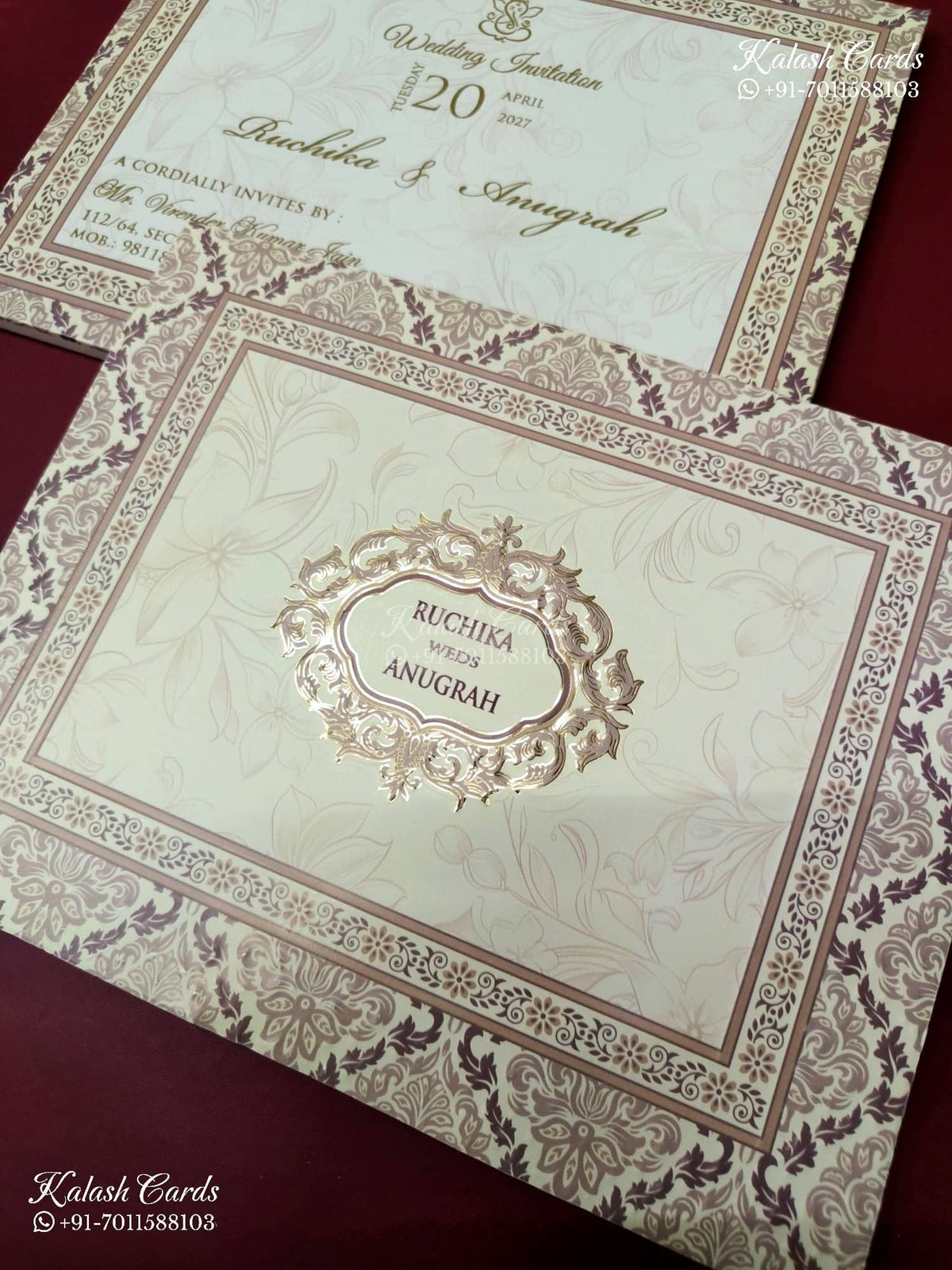 KLB-1201 Creme Brown Traditional Semi Box Wedding Card (2 Page)