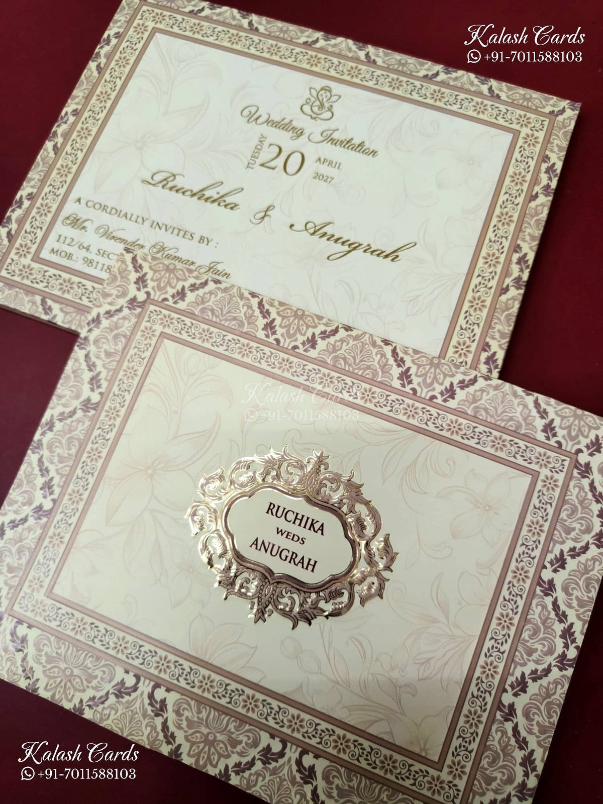 KLB-1201 Creme Brown Traditional Semi Box Wedding Card (2 Page)