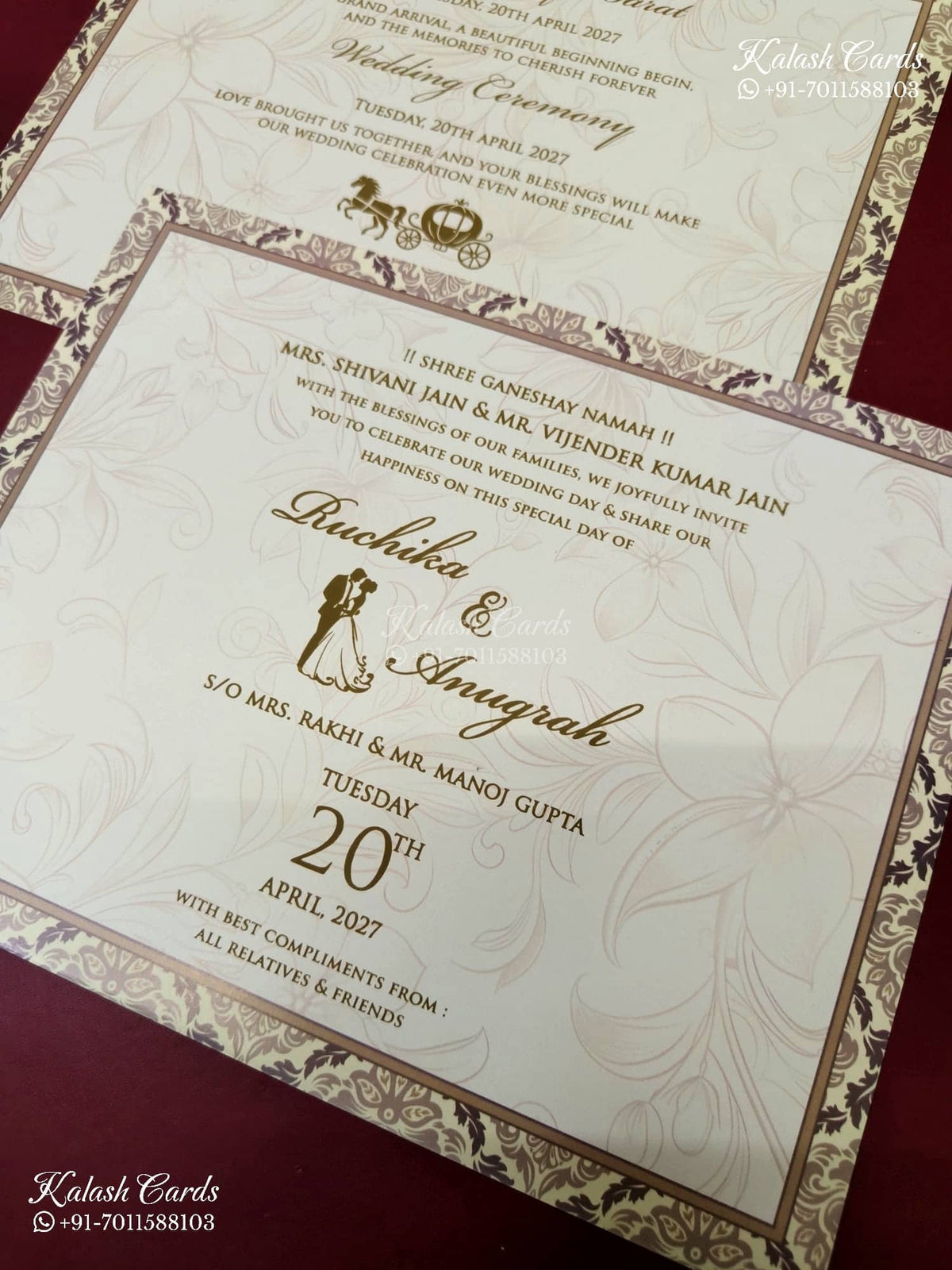 KLB-1201 Creme Brown Traditional Semi Box Wedding Card (2 Page)