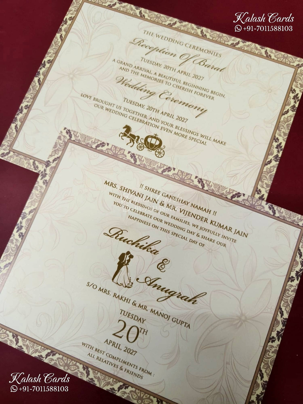 KLB-1201 Creme Brown Traditional Semi Box Wedding Card (2 Page)