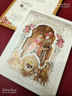 KLB-1203 Creme Brown Bride Groom Laser Cut Semi Box Wedding Card (2 Page)