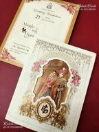 KLB-1203 Creme Brown Bride Groom Laser Cut Semi Box Wedding Card (2 Page)