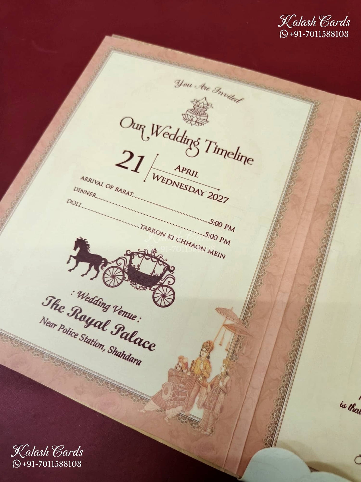 KLB-1203 Creme Brown Bride Groom Laser Cut Semi Box Wedding Card (2 Page)