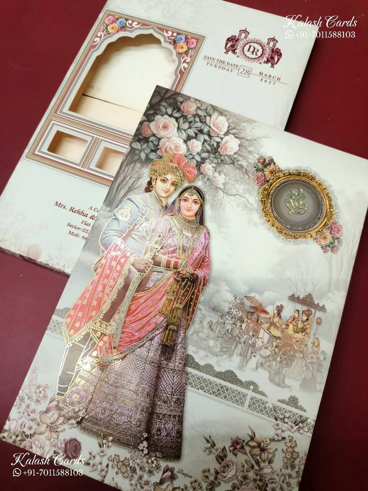 KLB-1205 White Grey Bride Groom Semi Box Wedding Card (2 Page)