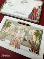 KLB-1206 White Bride Groom Royal Fort Peacock Elephant Semi Box Wedding Card (2 Page & Couple Name Wooden Plate)