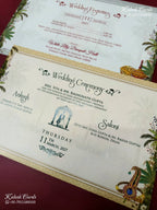 KLB-1206 White Bride Groom Royal Fort Peacock Elephant Semi Box Wedding Card (2 Page & Couple Name Wooden Plate)