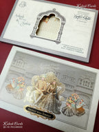 KLB-1207 Grey Bride Groom Laser Cut Semi Box Wedding Card (2 Page & Couple Name Wooden Plate)