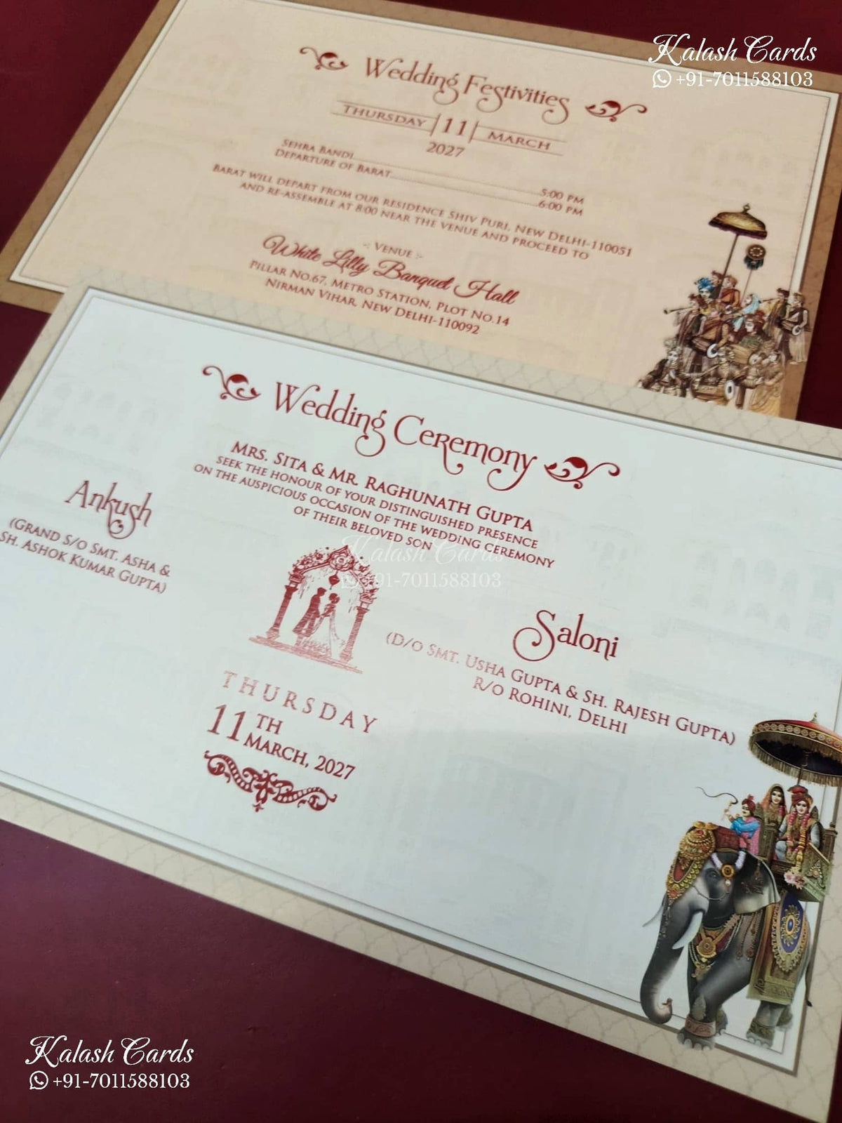 KLB-1207 Grey Bride Groom Laser Cut Semi Box Wedding Card (2 Page & Couple Name Wooden Plate)