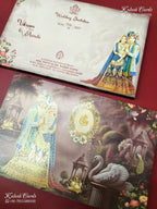 KLB-1208 Creme Maroon Bride Groom Semi Box Wedding Card (2 Page)