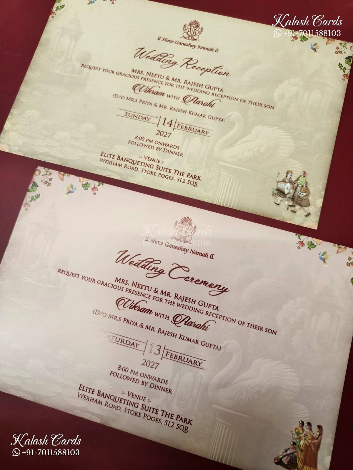 KLB-1208 Creme Maroon Bride Groom Semi Box Wedding Card (2 Page)