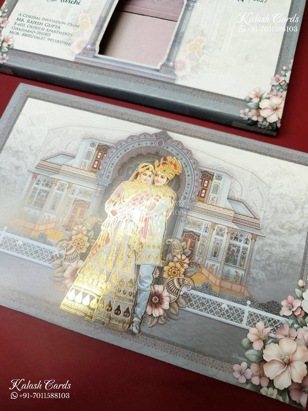 KLB-1209 Grey Bride Groom Laser Cut Semi Box Wedding Card (2 Page)