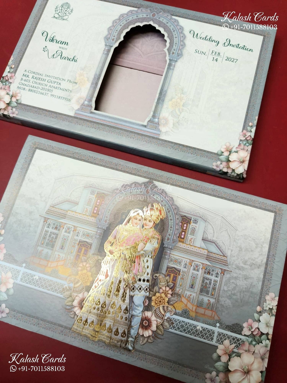 KLB-1209 Grey Bride Groom Laser Cut Semi Box Wedding Card (2 Page)