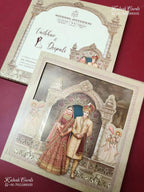 KLB-1210 Creme Brown Bride Groom Royal Arch Laser Cut Semi Box Wedding Card (2 Page)