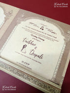KLB-1210 Creme Brown Bride Groom Royal Arch Laser Cut Semi Box Wedding Card (2 Page)