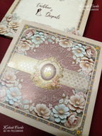 KLB-1212 Creme Pink Floral Semi Box Wedding Card (2 Page)