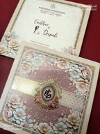 KLB-1212 Creme Pink Floral Semi Box Wedding Card (2 Page)