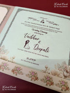 KLB-1212 Creme Pink Floral Semi Box Wedding Card (2 Page)
