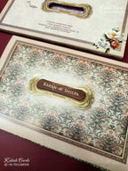 KLB-1213 Creme Brown Floral Laser Cut Semi Box Wedding Card (2 Page & Couple Name Wooden Plate)