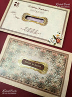 KLB-1213 Creme Brown Floral Laser Cut Semi Box Wedding Card (2 Page & Couple Name Wooden Plate)