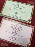 KLB-1213 Creme Brown Floral Laser Cut Semi Box Wedding Card (2 Page & Couple Name Wooden Plate)