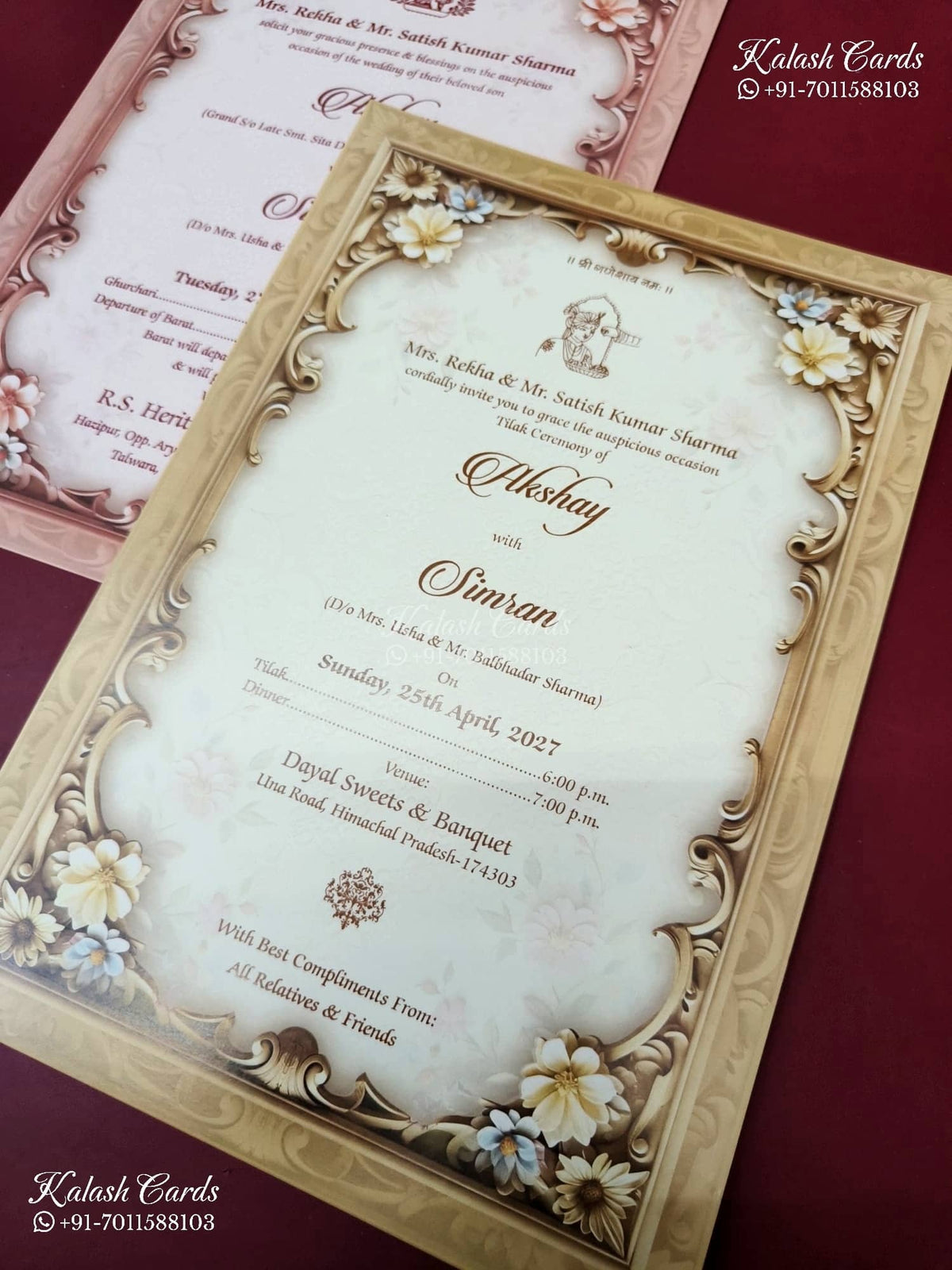 KLB-1215 Creme Brown Floral Semi Box Wedding Card (2 Page)
