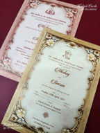 KLB-1215 Creme Brown Floral Semi Box Wedding Card (2 Page)
