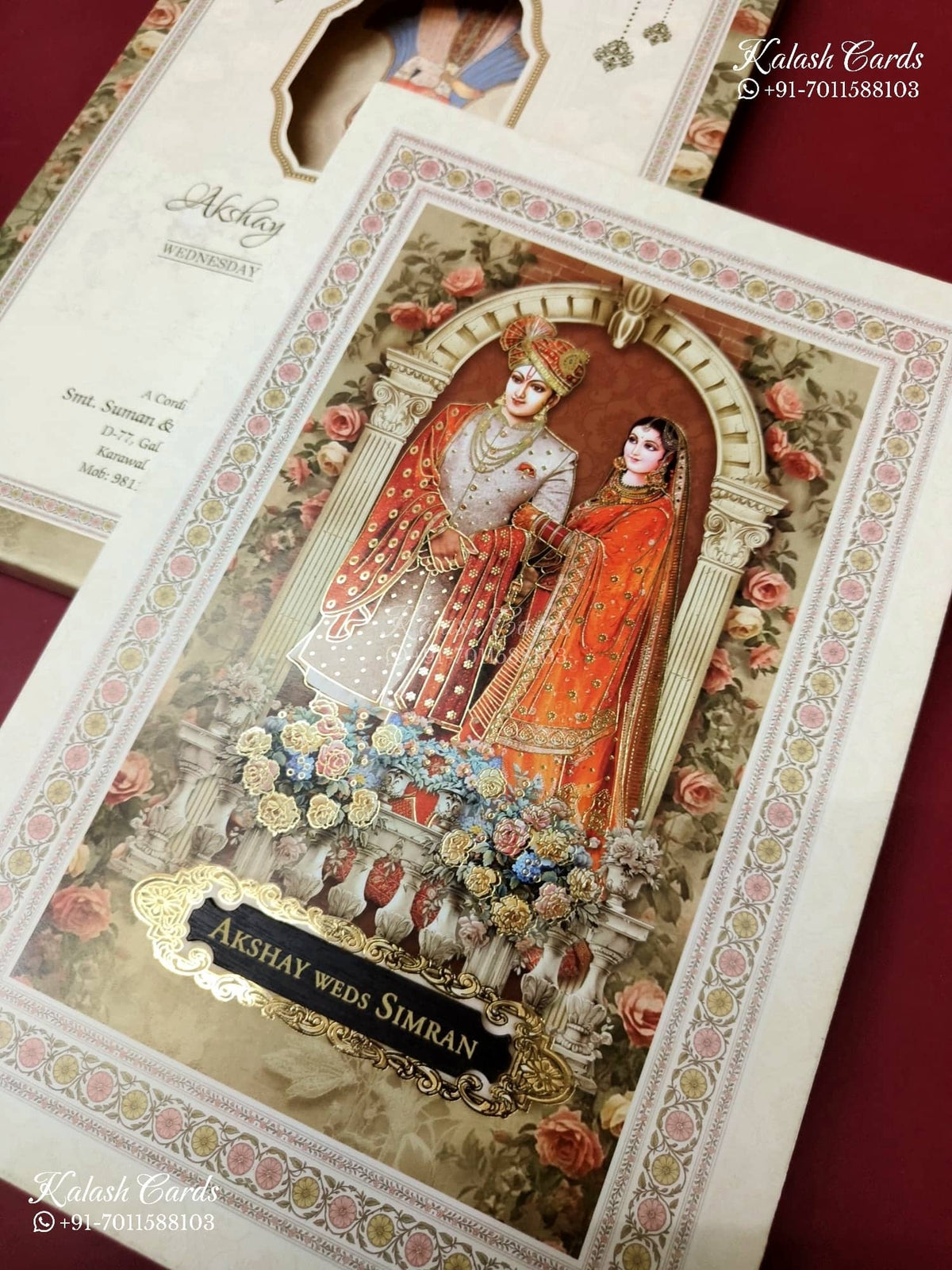 KLB-1217 Creme Bride Groom Laser Cut Semi Box Wedding Card (2 Page)