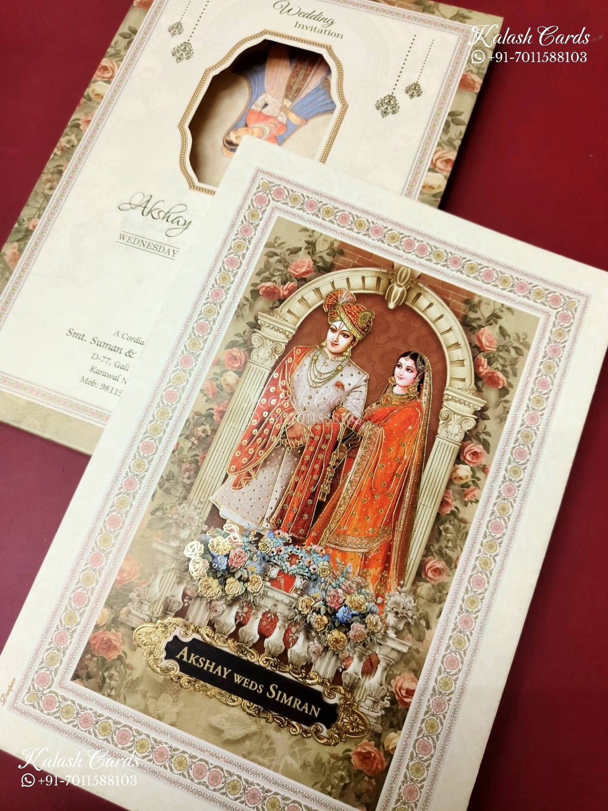 KLB-1217 Creme Bride Groom Laser Cut Semi Box Wedding Card (2 Page)