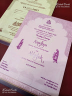 KLB-1218 Creme Purple Bride Groom Laser Cut Semi Box Wedding Card (2 Page)