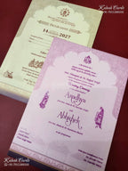 KLB-1218 Creme Purple Bride Groom Laser Cut Semi Box Wedding Card (2 Page)