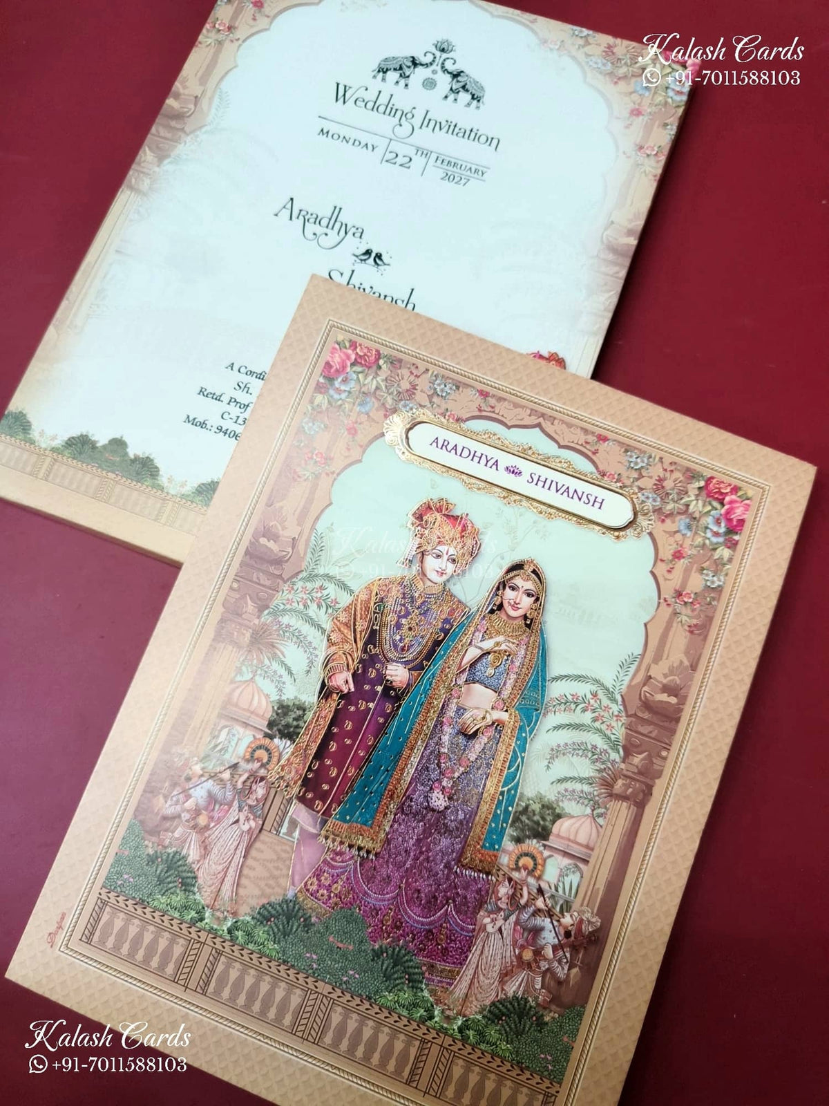 KLB-1220 Peach Bride Groom Semi Box Wedding Card (2 Page)