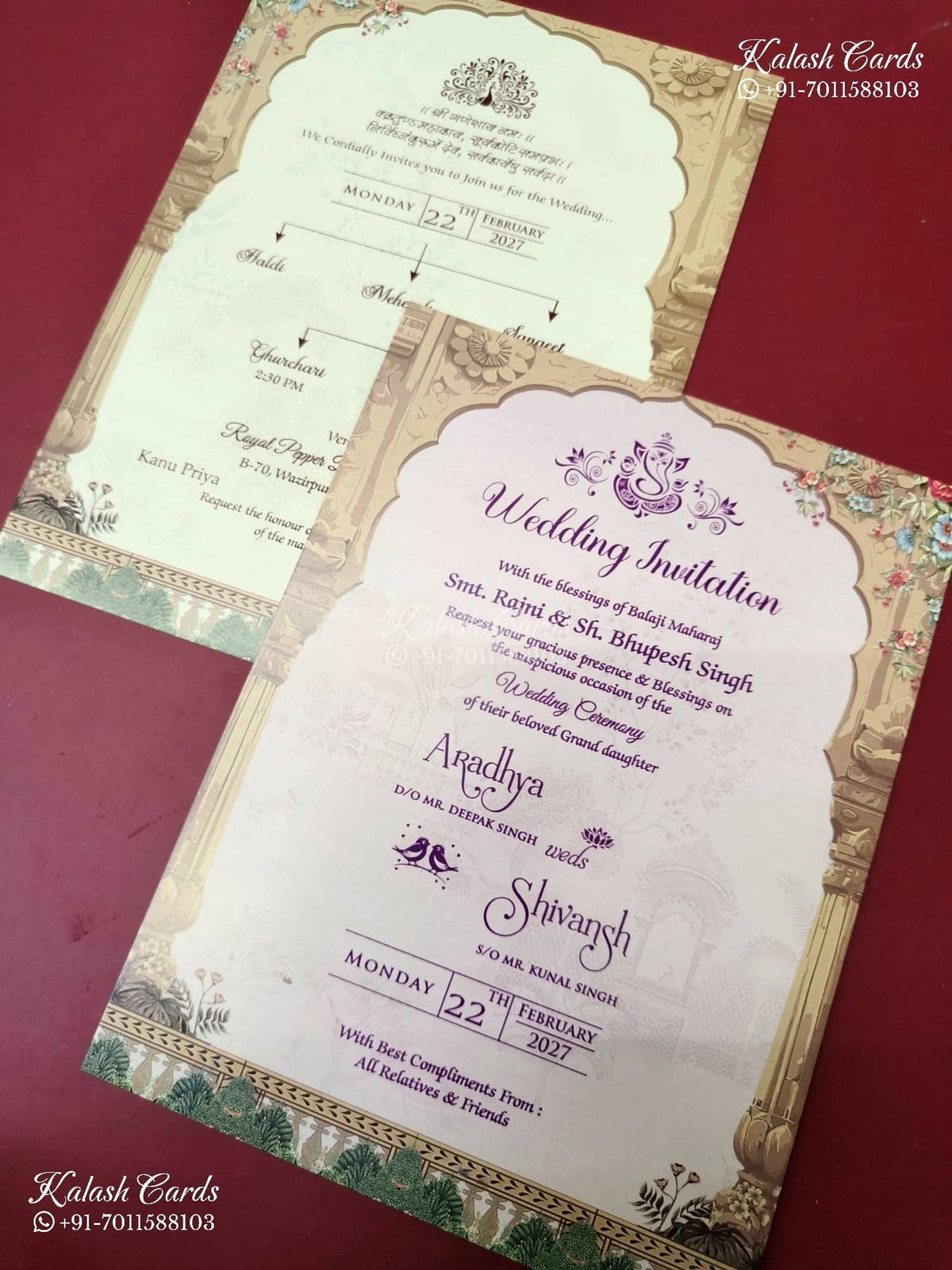 KLB-1220 Peach Bride Groom Semi Box Wedding Card (2 Page)