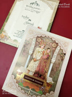KLB-1221 Creme Brown Bride Groom Semi Box Wedding Card (2 Page & Couple Name Wooden Plate)