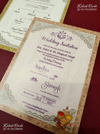 KLB-1221 Creme Brown Bride Groom Semi Box Wedding Card (2 Page & Couple Name Wooden Plate)