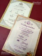 KLB-1221 Creme Brown Bride Groom Semi Box Wedding Card (2 Page & Couple Name Wooden Plate)