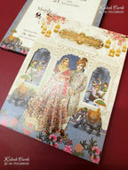 KLB-1222 Creme Blue Bride Groom Semi Box Wedding Card (2 Page)