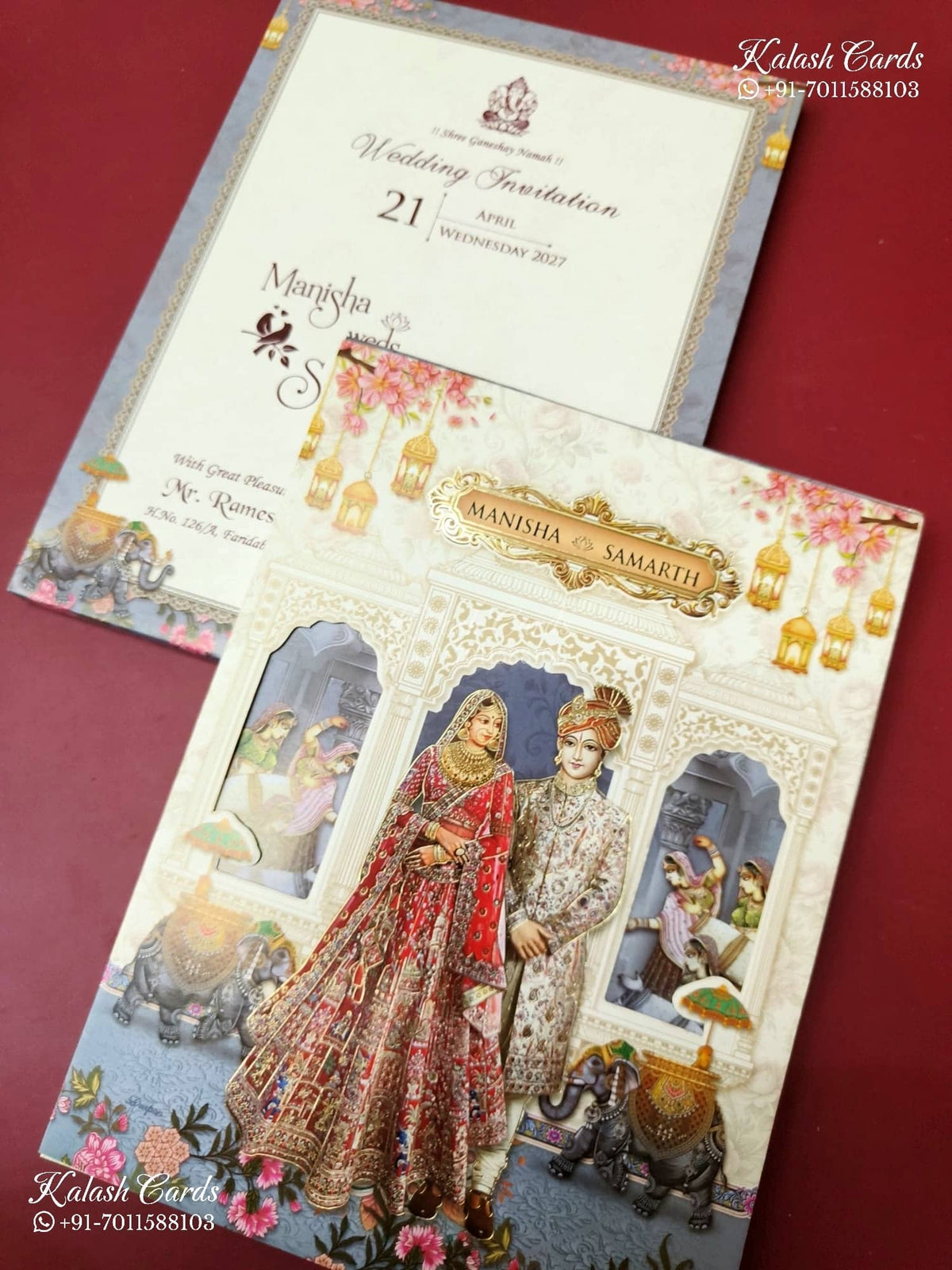 KLB-1222 Creme Blue Bride Groom Semi Box Wedding Card (2 Page)