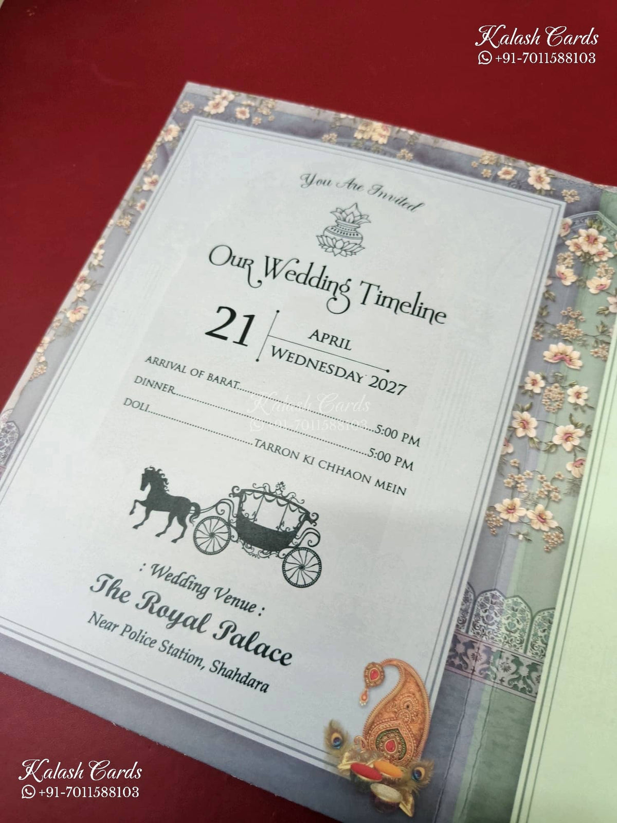 KLB-1223 Blue Bride Groom Laser Cut Semi Box Wedding Card (2 Page)