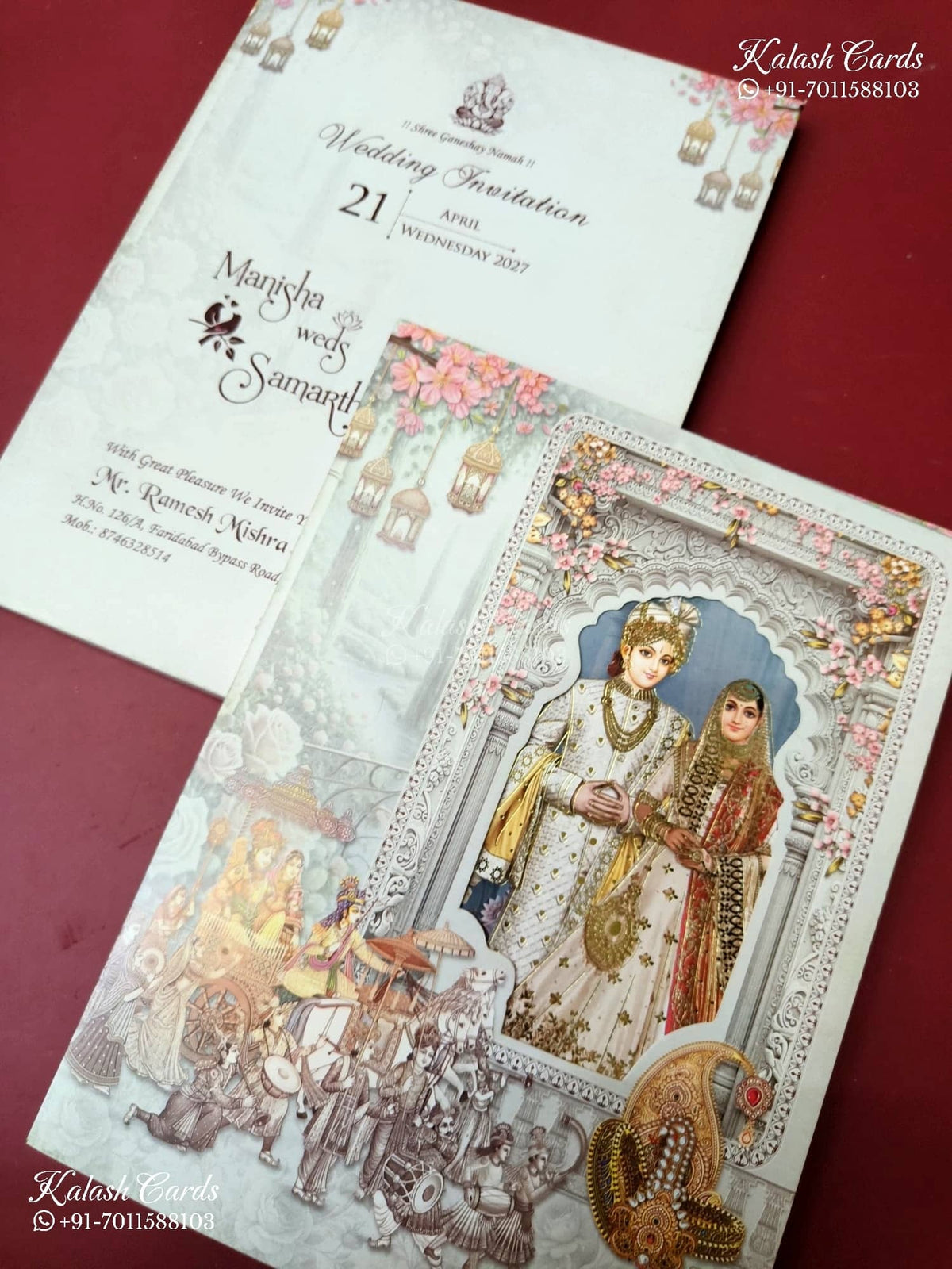 KLB-1224 Blue Bride Groom Barat Semi Box Wedding Card (2 Page)